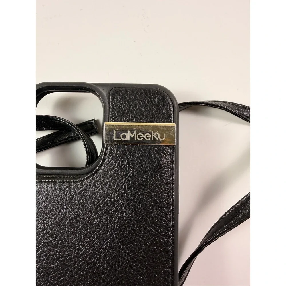 iPhone 13 Pro Max Crossbody Wallet Case Black Pebbled Leather Card Holder - Picture 6 of 6